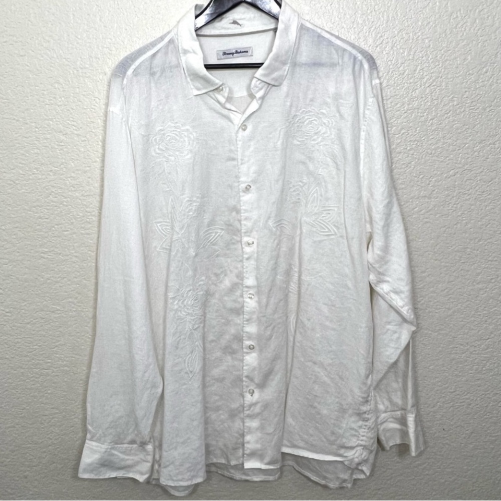 Tommy Bahama Men’s White Linen Button Down Long Sleeve Shirt Embroidered XXL - Picture 12 of 12